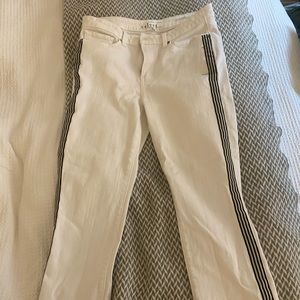 White jeans with black stripe trim